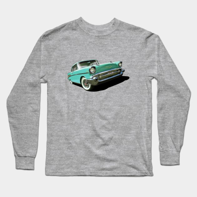 1957 Chevrolet Bel Air in aqua Long Sleeve T-Shirt by candcretro